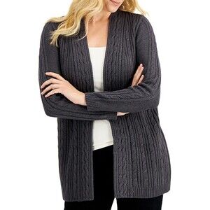 Karen Scott Cotton Cable-Knit Open Cardigan Gray Size M NWT